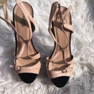 Pink and black heels